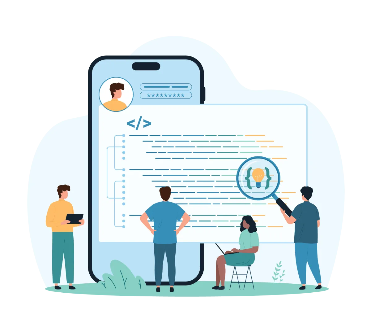 Développement collaboratif de logiciels | Itwayh By Capwest Illustration de développeurs travaillant sur du code.